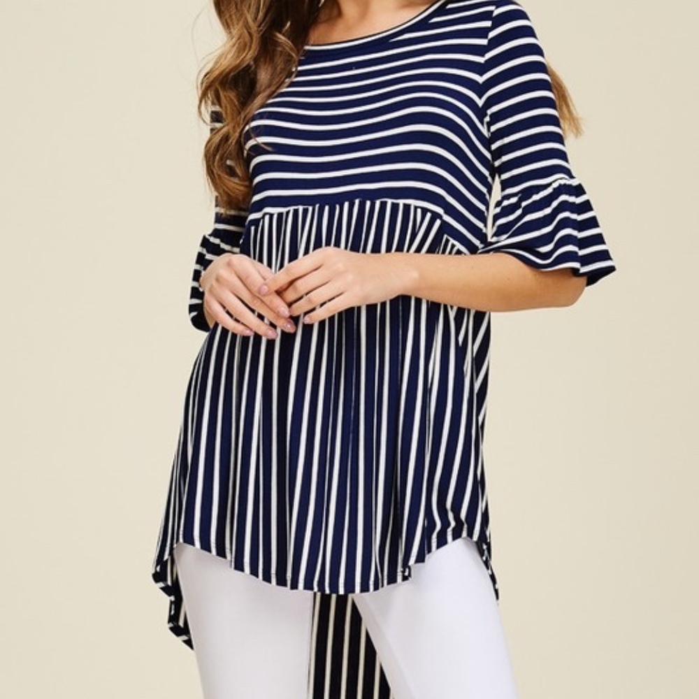NWT Sailor Chic Stripe Tunic w/ Bell Sleeves